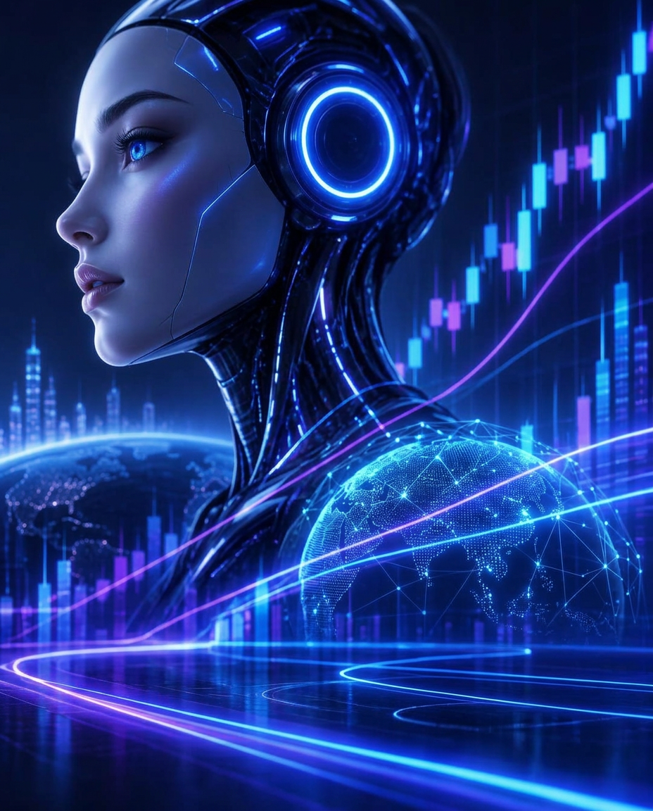 AI android with Bitcoin, Ethereum, Solana and BNB coins